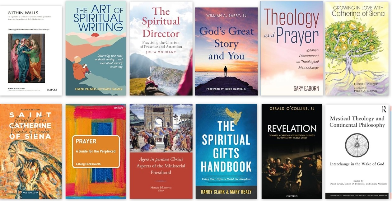 12 of the 21 book covers of spirituality books added at the Heythrop Library (Oct 2025 to Apr 2026).